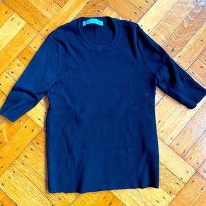 Zara Ribbed T Shirt Size 1/4 Sleeves Black Blouse Sz Small High Neck Tee